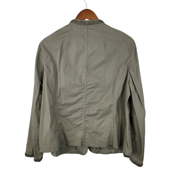 Talbots Feild Jacket Size 14W Beaded Trim Casual Canvas Green Beige Pockets - Picture 7 of 8